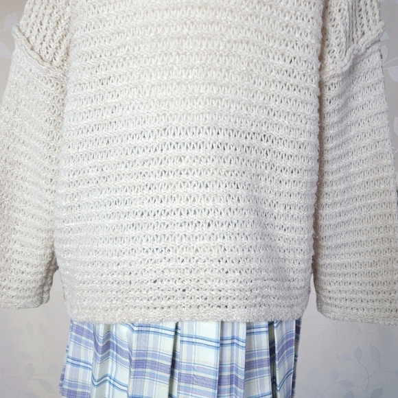 Aerie Cozy Fuzzy Open Knit Cowl Neck Sweater Oversized Cream Small - Picture 12 of 14